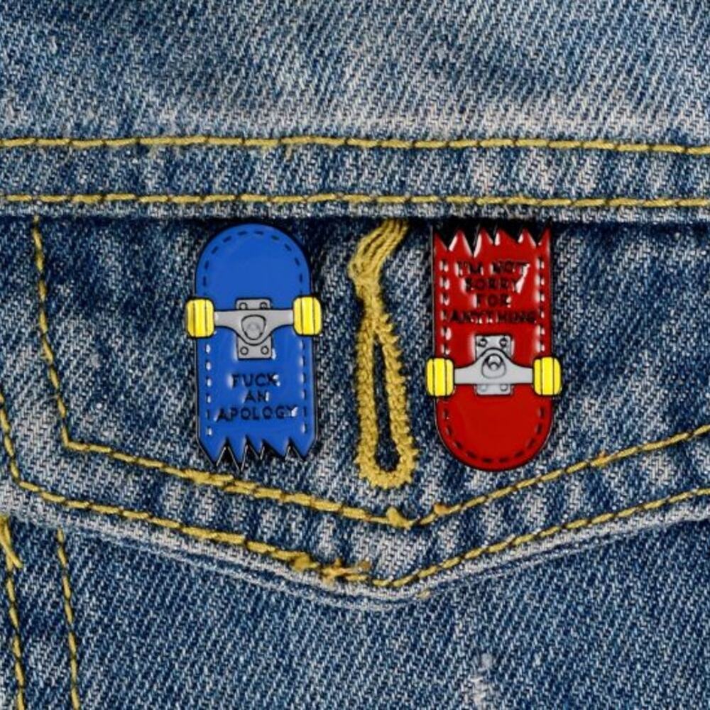 2 BFF Broken Skateboard(s) Pin Brooch f@ck apologies